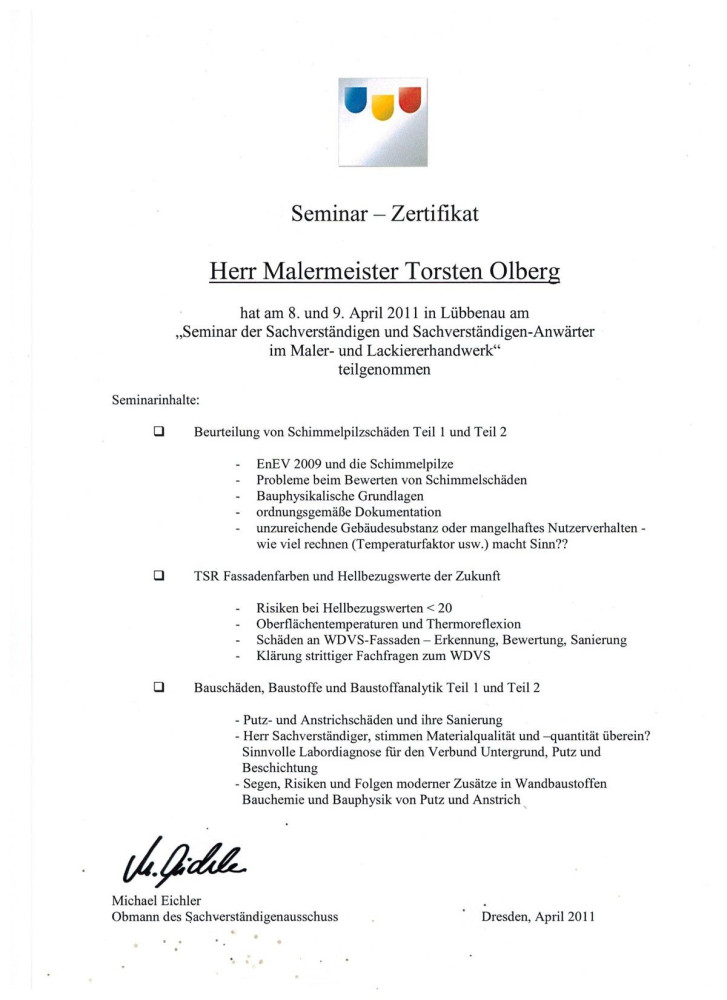 Zertifikat Seminar Malermeister-Apr2011