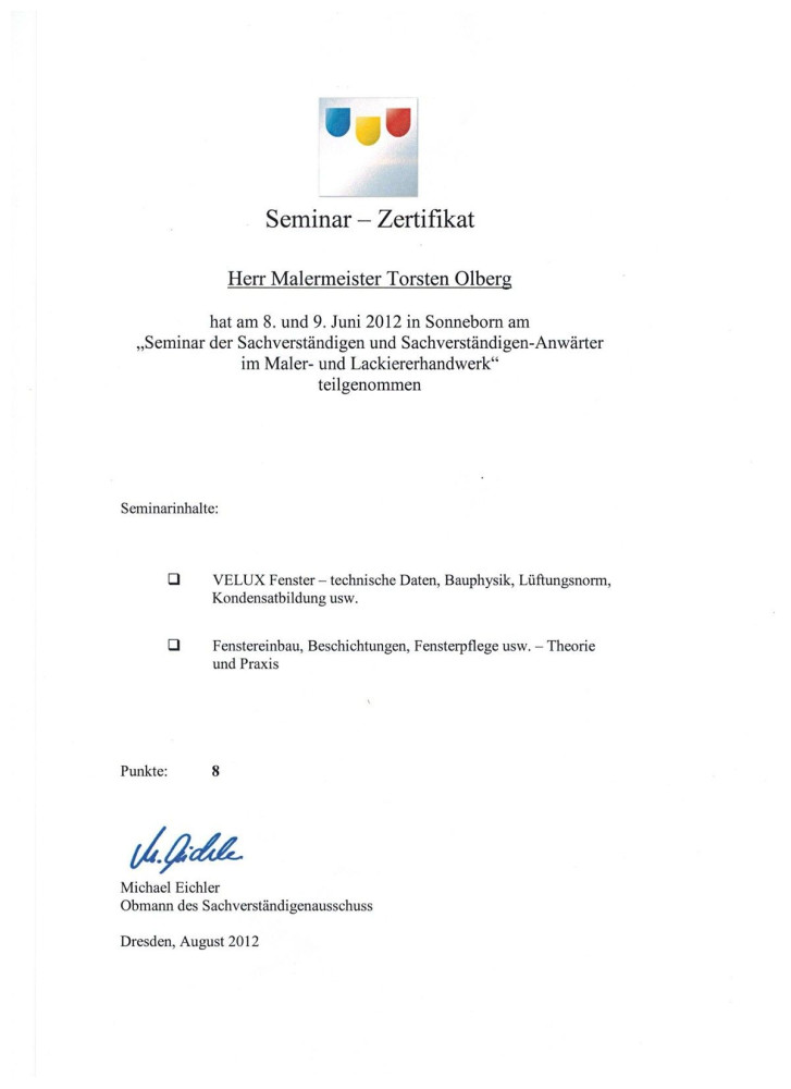 Zertifikat Seminar Malermeister-Aug2012